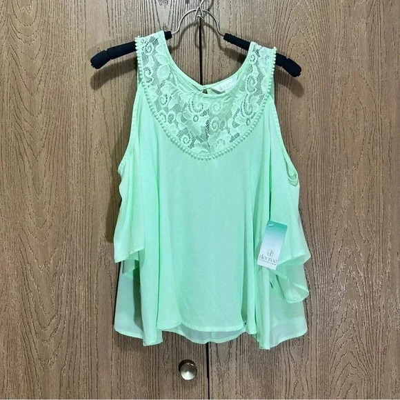 Decree NWT XL Women's Blouse Tank Lime Green Off the Shoulder Lace Shirt Casual - Picture 5 of 14